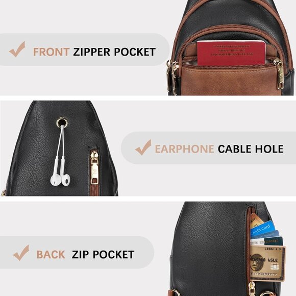 Women Black & Brown Imported PU Leather Small Crossbody Chest Sling Travel Bag - Picture 5 of 7